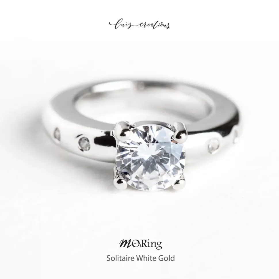 Anillo decorativo para portaplumillas MoRing Solitaire White Gold Moblique