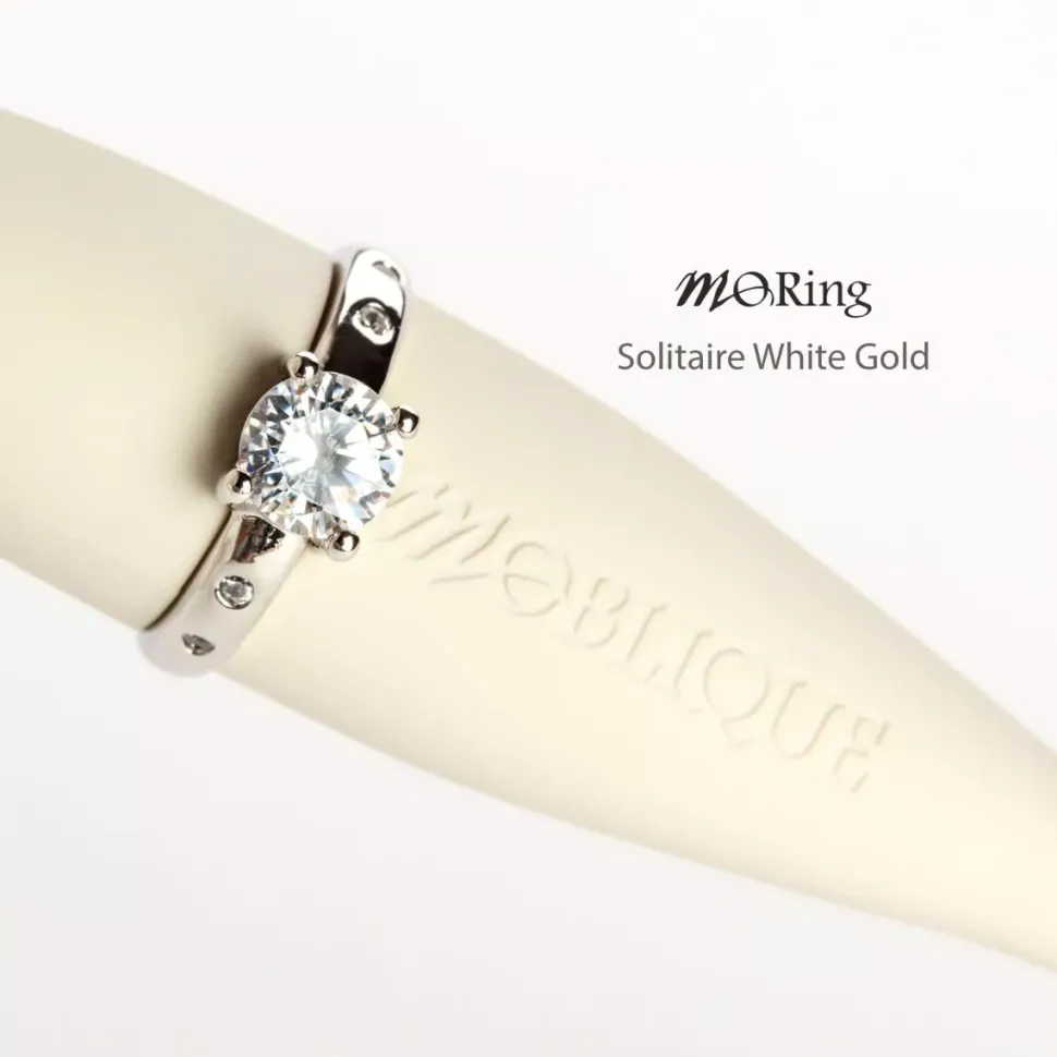Anillo decorativo para portaplumillas MoRing Solitaire White Gold Moblique