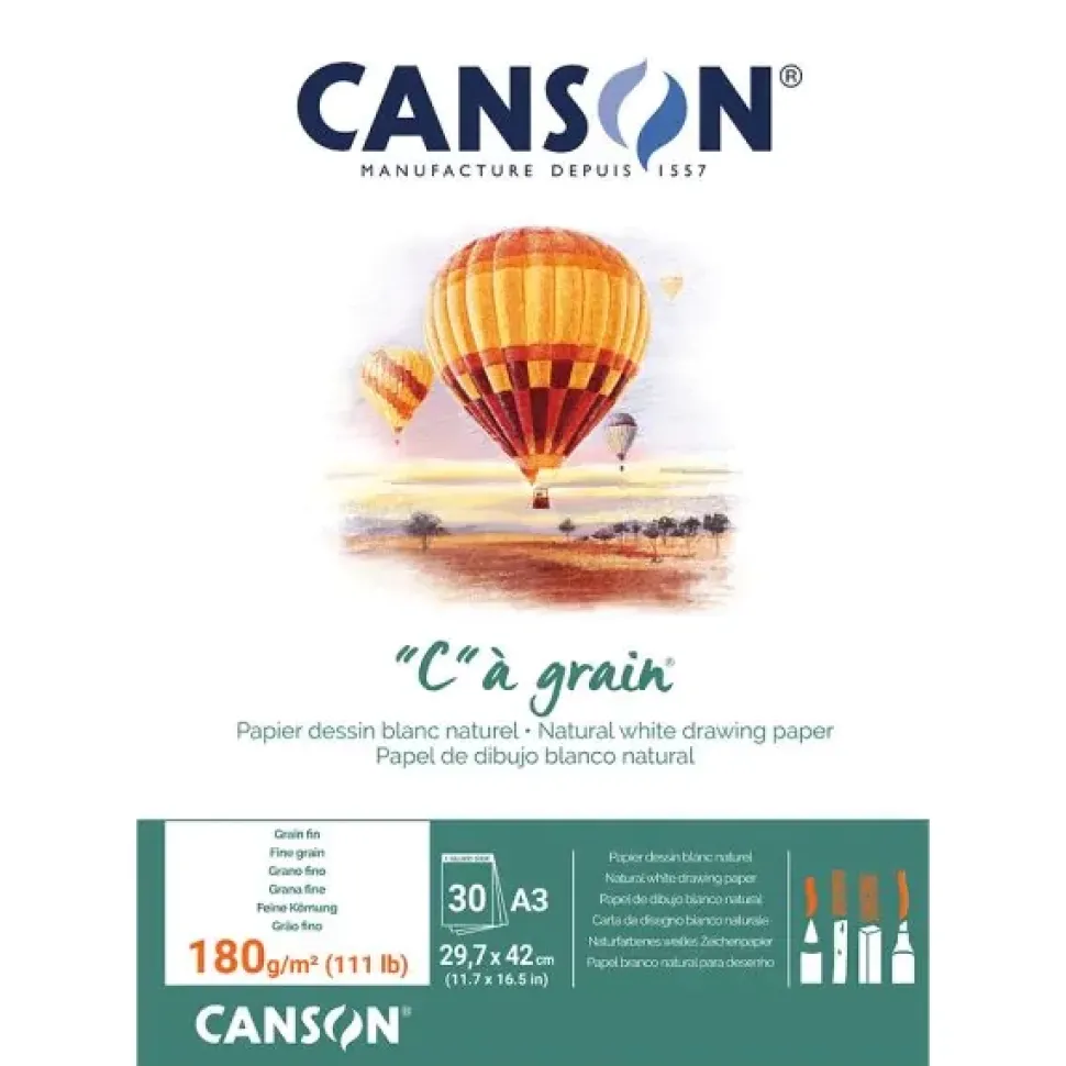 Bloc Dibujo “C” à Grain Encolado 1 Lado Blanco Natural Grano Fino Canson A3 180g/m²