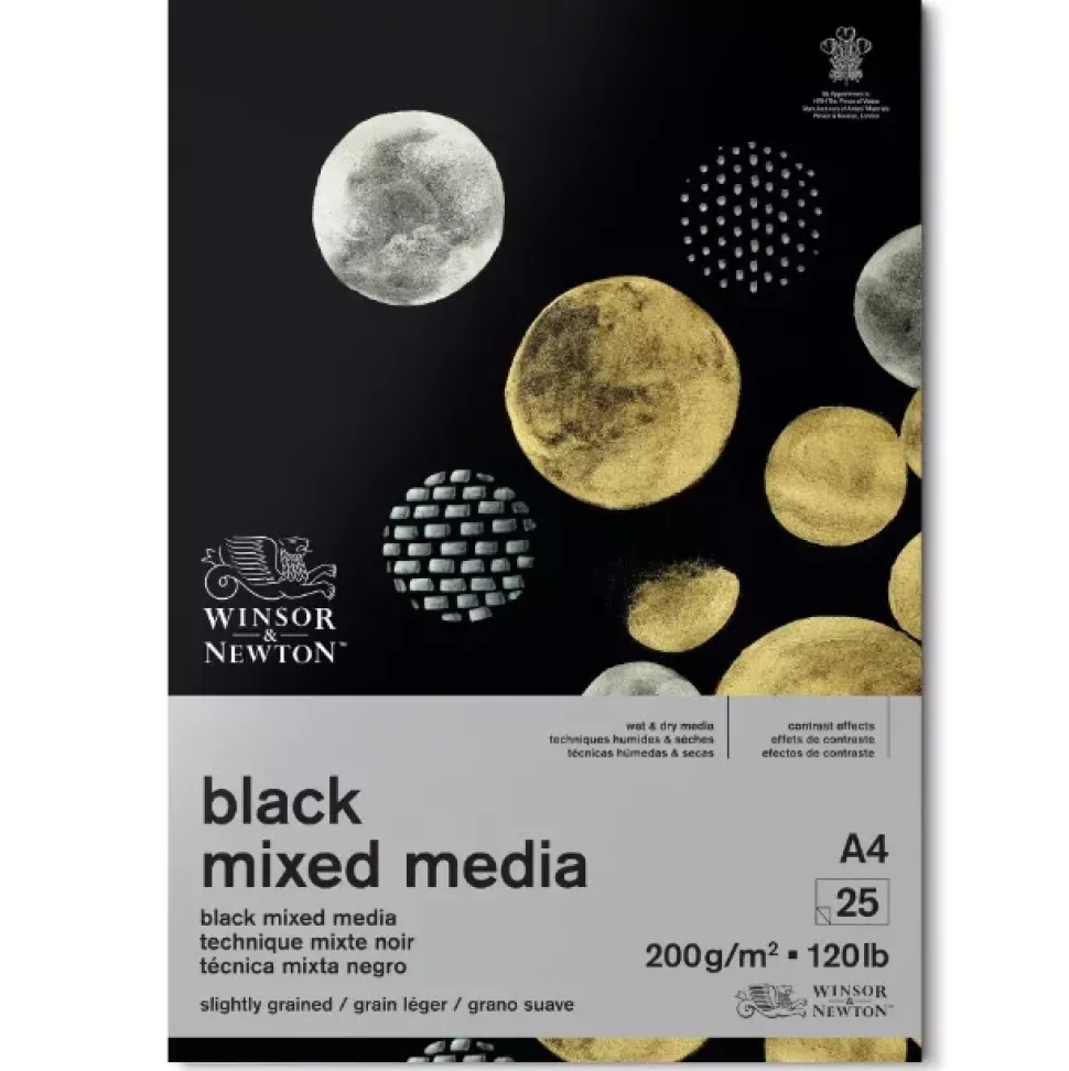 Bloc mixed media negro Winsor & Newton 200gr A4
