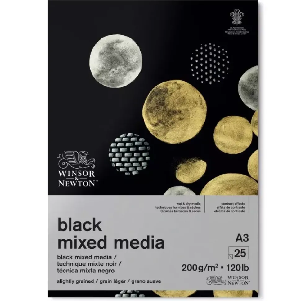 Bloc mixed media negro Winsor & Newton 200gr A3