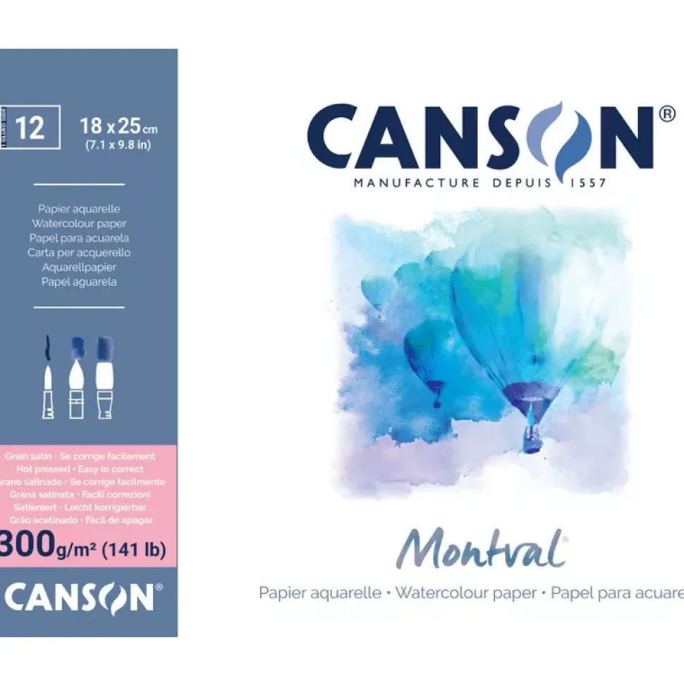Bloc Montval Acuarela 12 hojas encolado 18x25 300g/m² Grano satinado Canson