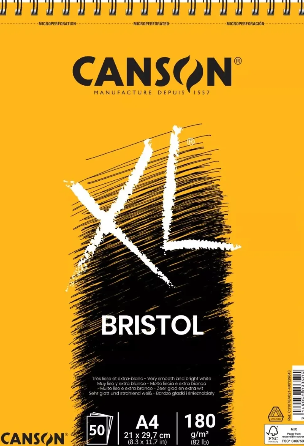 Bloc XL Bristol Espiral Extra Liso Grano Satinado Canson A4 180g/m²