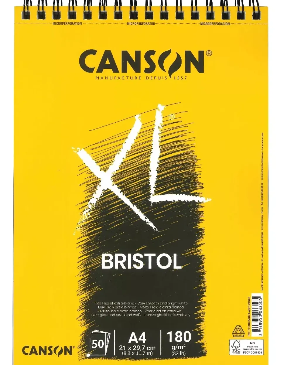 Bloc XL Bristol Espiral Extra Liso Grano Satinado Canson A4 180g/m²