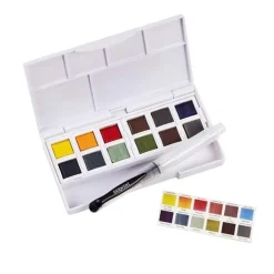 Caja 12 godets con pincel depósito y rotuladores Line & Wash Derwent