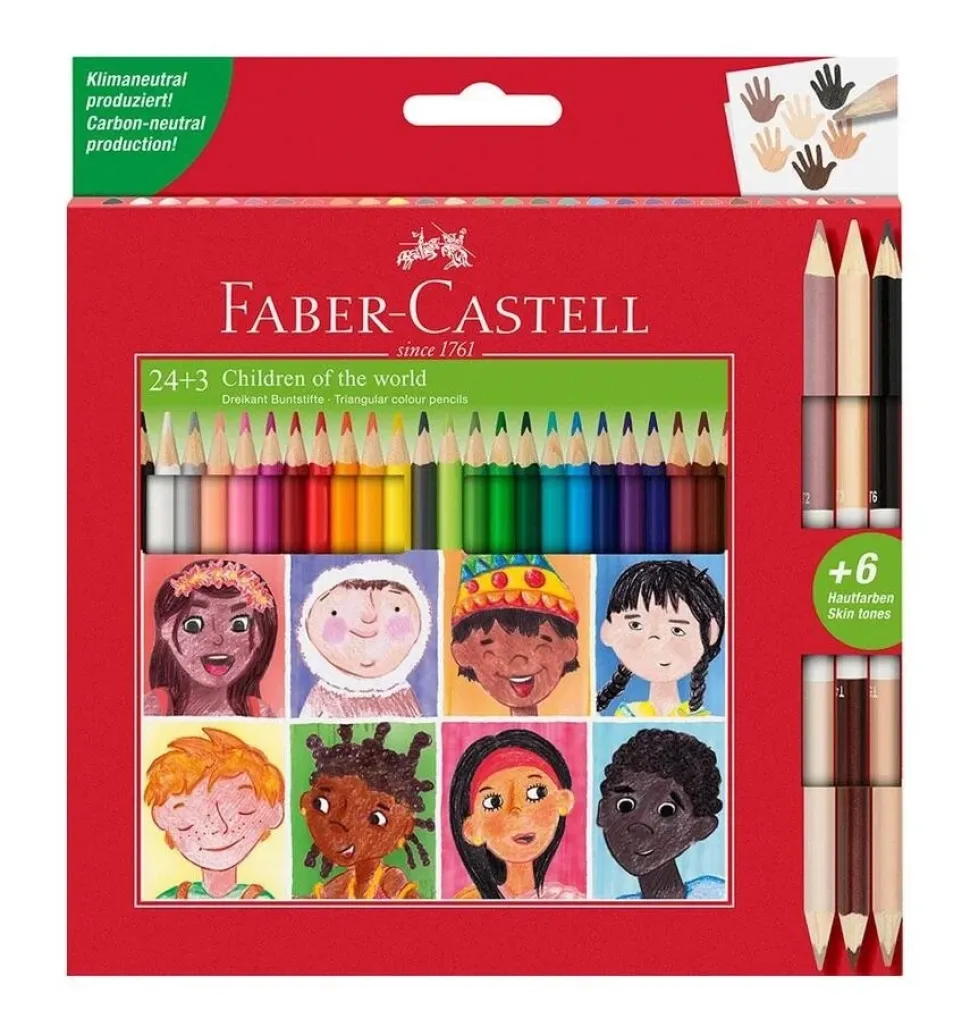 Caja 24 lápices triangulares + 3 colores carne Faber-Castell