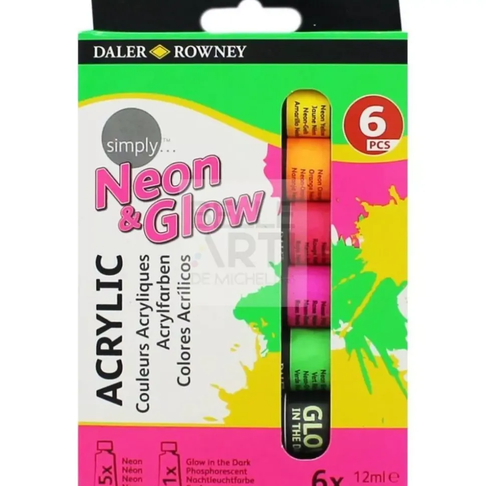 Caja 6 pinturas acrílicas Neón Simply Daler-Rowney 12ml