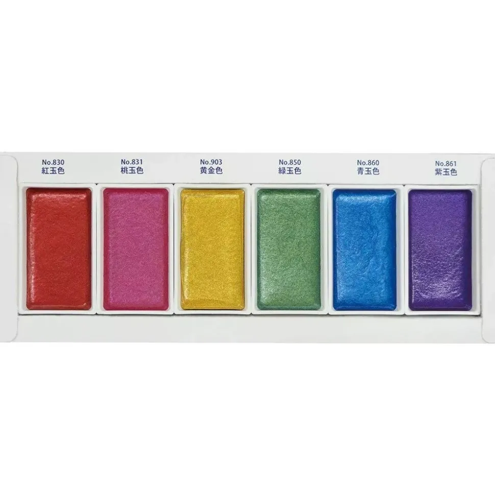 Caja de 6 acuarelas Gem Colors Kuretake Gansai Tambi