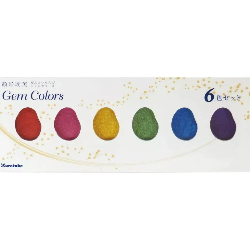 Caja de 6 acuarelas Gem Colors Kuretake Gansai Tambi