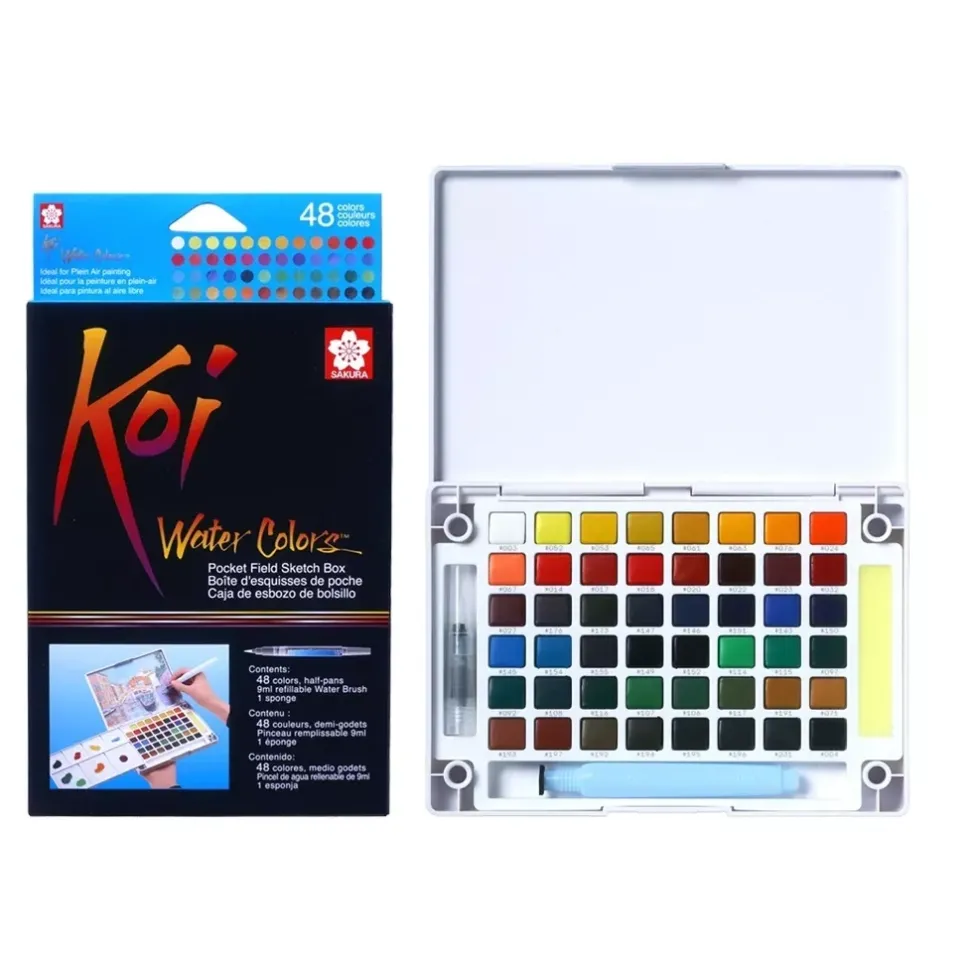 Caja de acuarela de 48 medias pastillas Koi Sakura