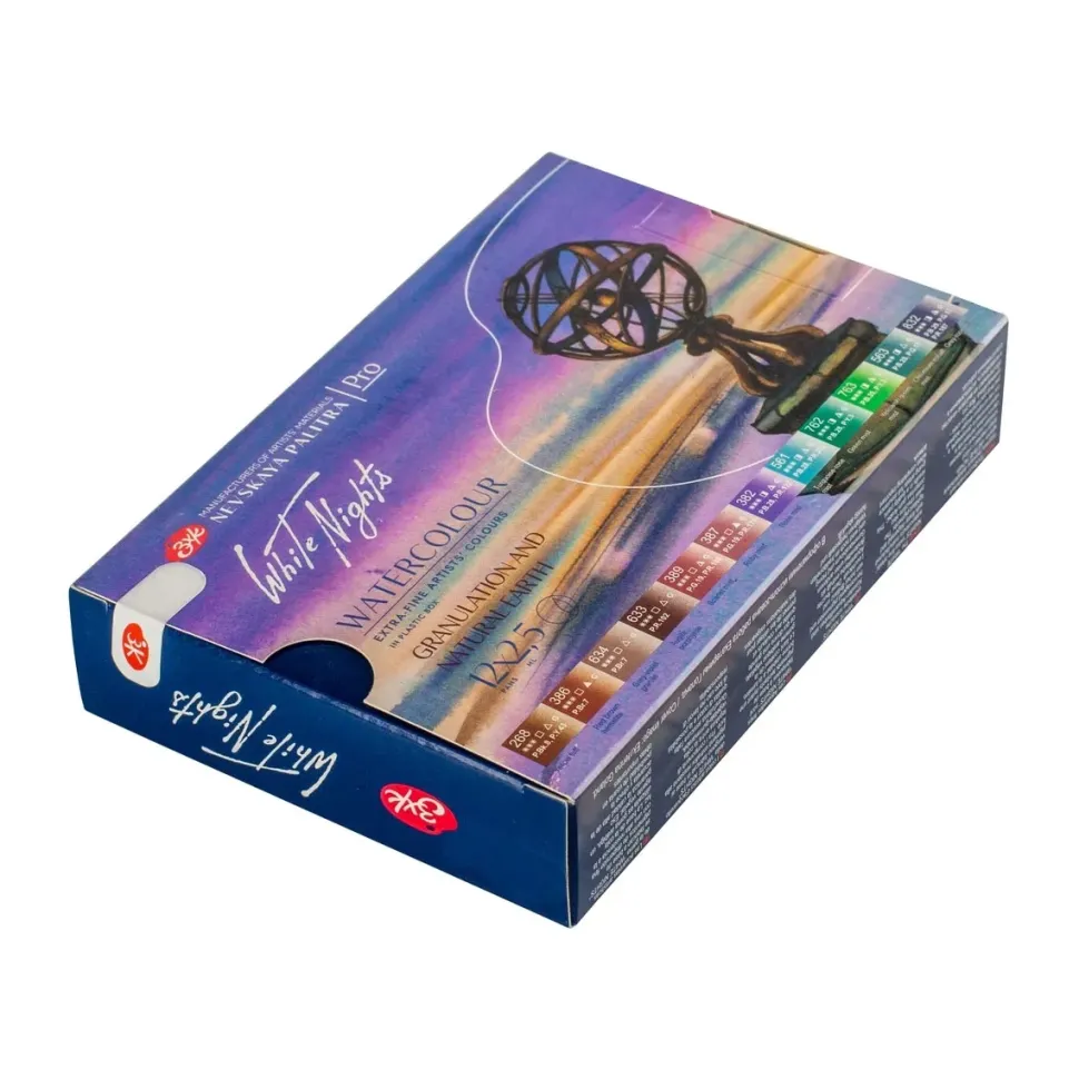 Caja de acuarelas 12 godets Granulados Natural Earth White Nights