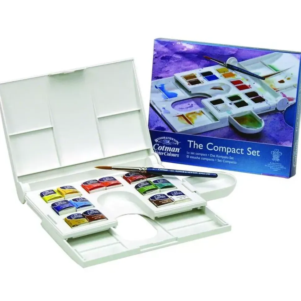 Caja de acuarelas 14 medias pastillas 1 pincel Cotman Winsor and Newton