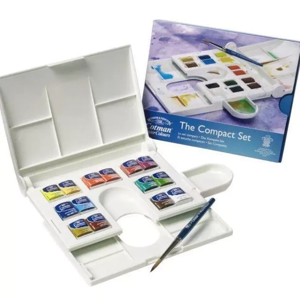 Caja de acuarelas 14 medias pastillas 1 pincel Cotman Winsor and Newton