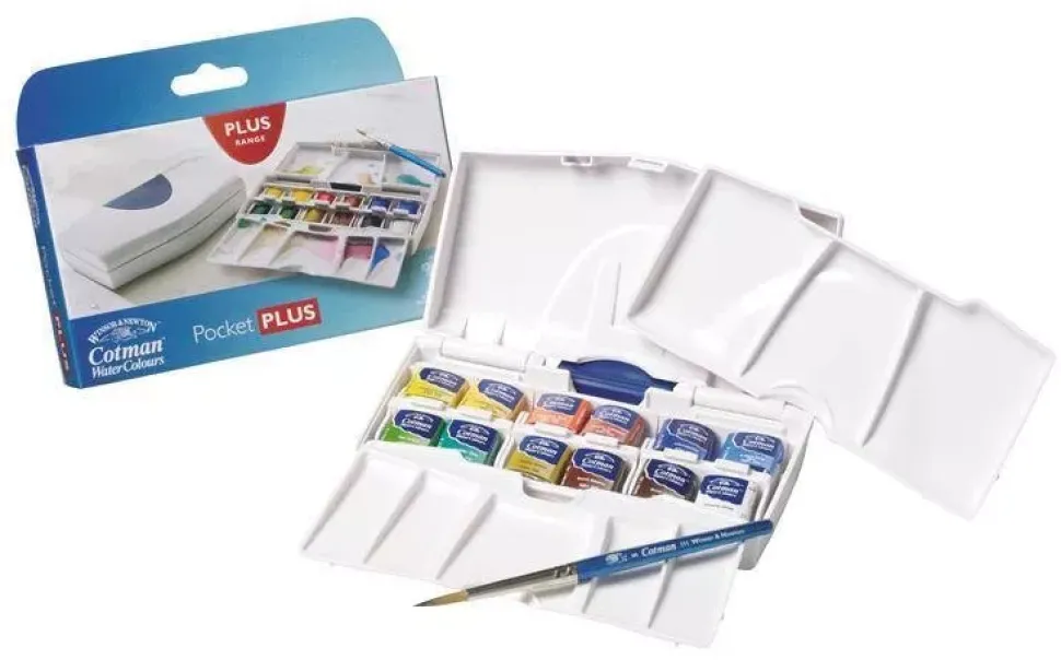 Caja de acuarelas 12 medias pastillas 3 paletas Cotman Winsor and Newton