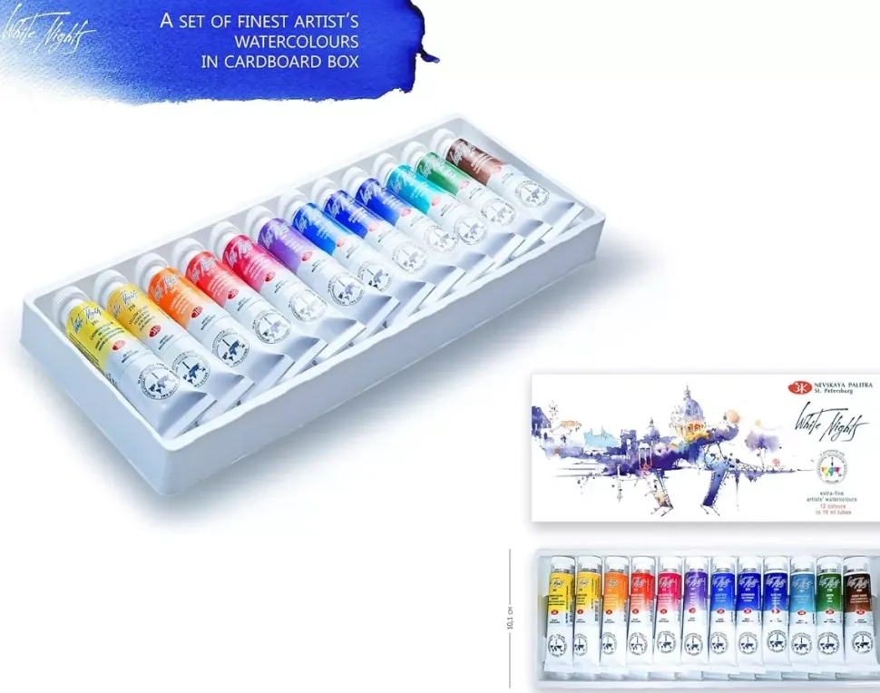 Caja de acuarelas 12 tubos White Nights 10ml