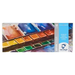 Caja de Acuarelas metal 36 medias pastillas y pincel Van Gogh