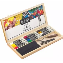 Caja de madera 12 barras de óleo extrafino Sennelier