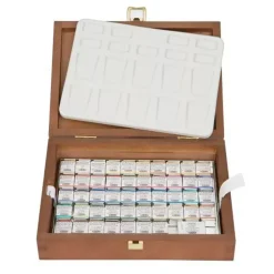 Caja de madera 48 medios godets de acuarela Horadam Schmincke