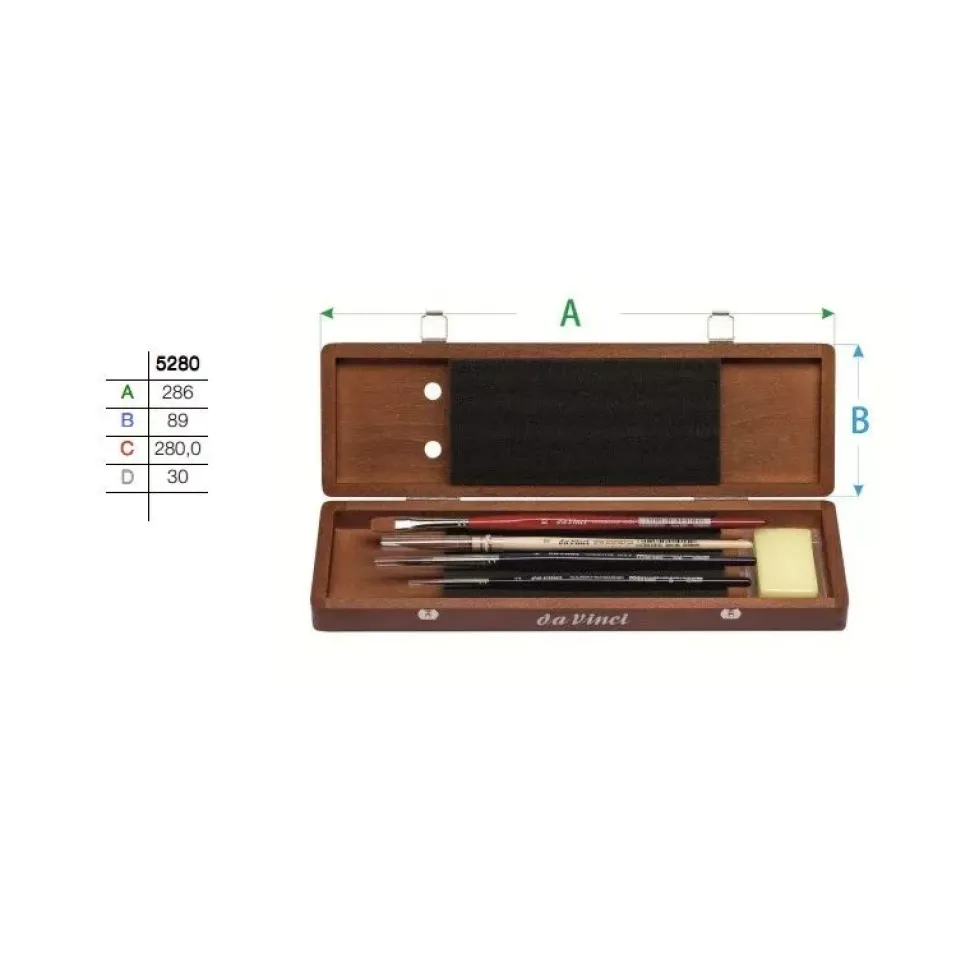 Caja de madera 4 pinceles y accesorios 5280 da Vinci