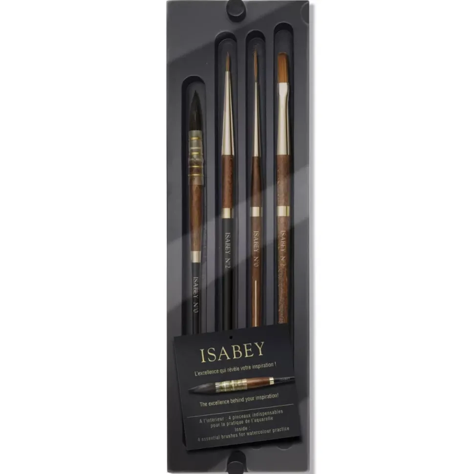 Caja de Madera 4 Pinceles Acuarela Lujo Isabey