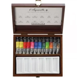 Caja de Madera de Lujo con 12 Tubos Aquarelle Extra Fine Sennelier
