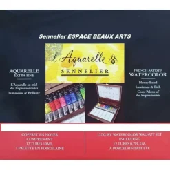 Caja de Madera de Lujo con 12 Tubos Aquarelle Extra Fine Sennelier