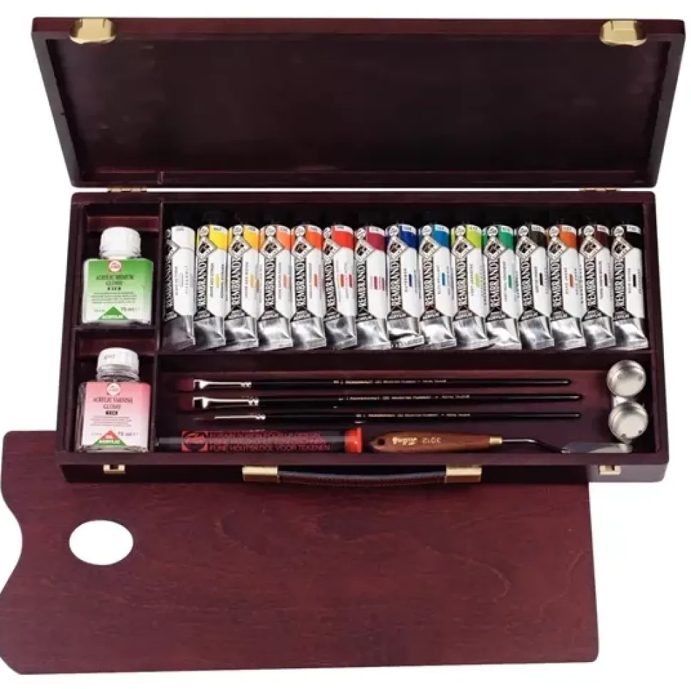 Caja de madera Professional 15 tubos acrílicos Rembrandt 40ml