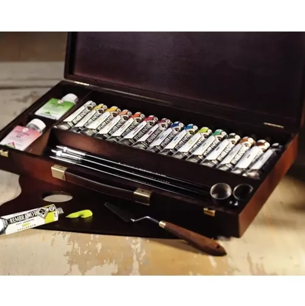 Caja de madera Professional 15 tubos acrílicos Rembrandt 40ml
