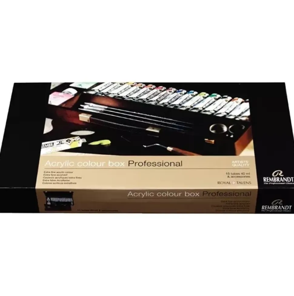 Caja de madera Professional 15 tubos acrílicos Rembrandt 40ml