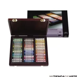 Caja de madera Traditional 45 pasteles suaves extrafinos selección general Rembrandt