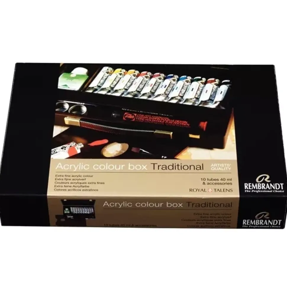 Caja de madera Traditional 10 tubos acrílicos Rembrandt 40ml