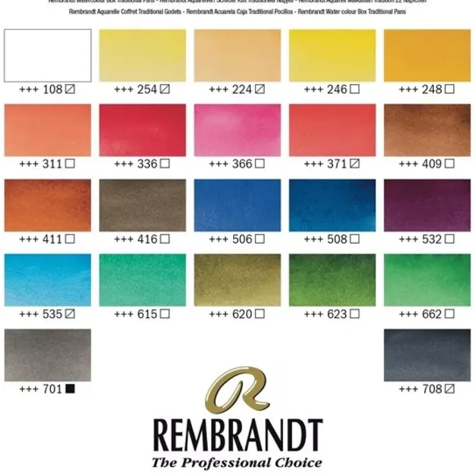 Caja de Madera Traditional 24 Medias Pastillas acuarela Rembrandt