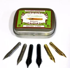 Caja de Metal 6 Plumillas Escritura Brause