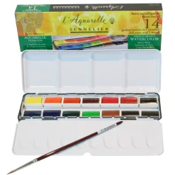 Caja Metálica 14 Acuarelas Extrafina + Pincel Sennelier
