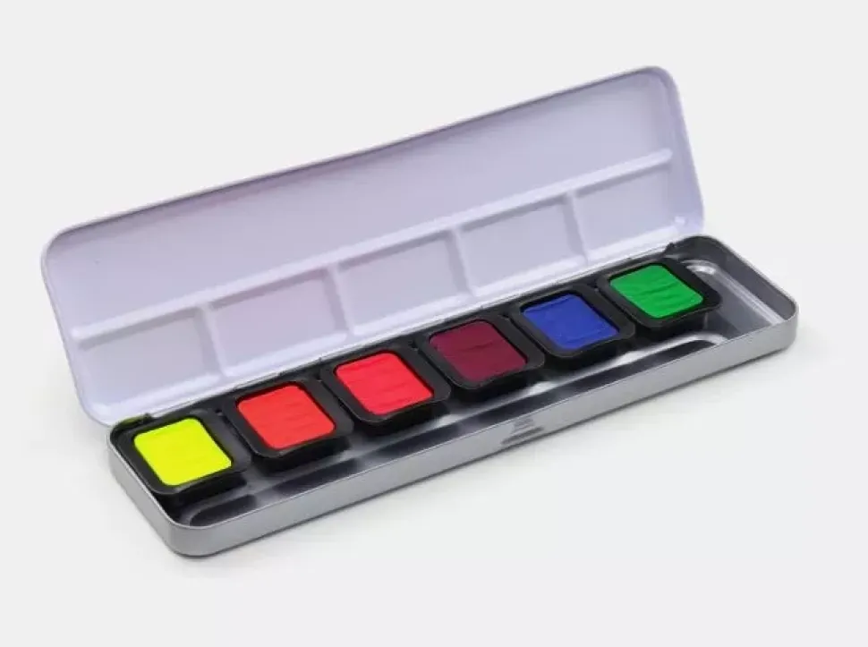 Caja Metálica 6 Acuarelas Transparentes Neón Finetec