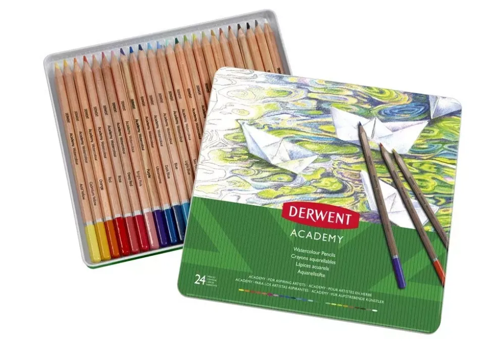 Caja metálica 24 lápices acuarelables Academy Derwent