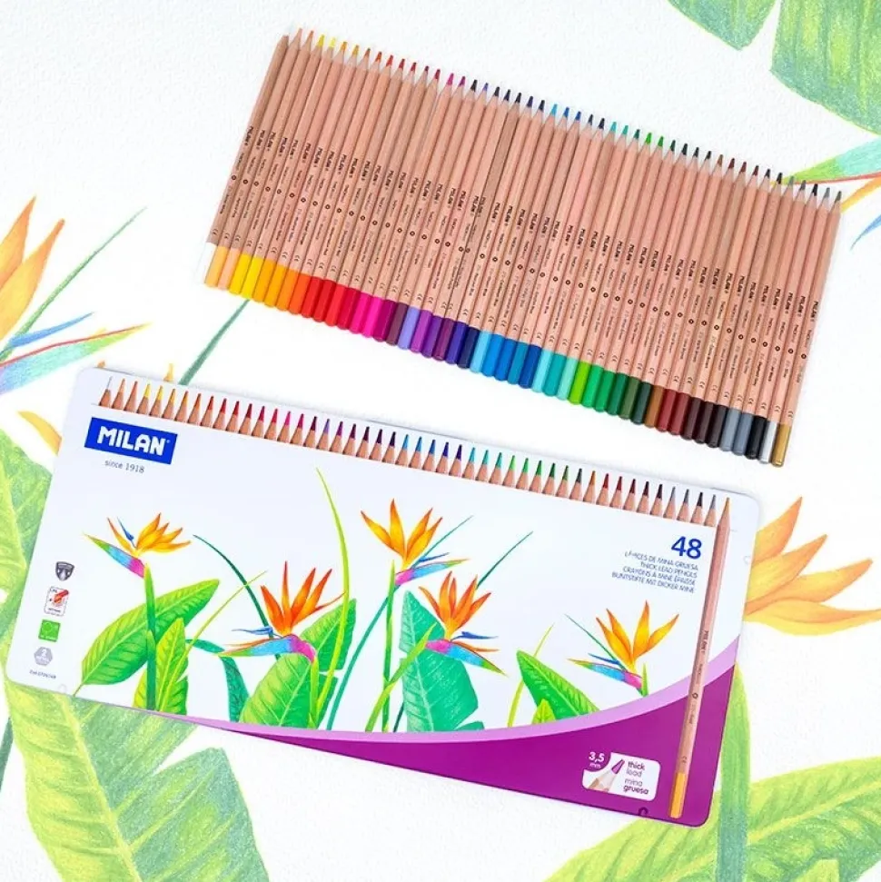 Caja metálica 48 lápices colores mina gruesa Milan