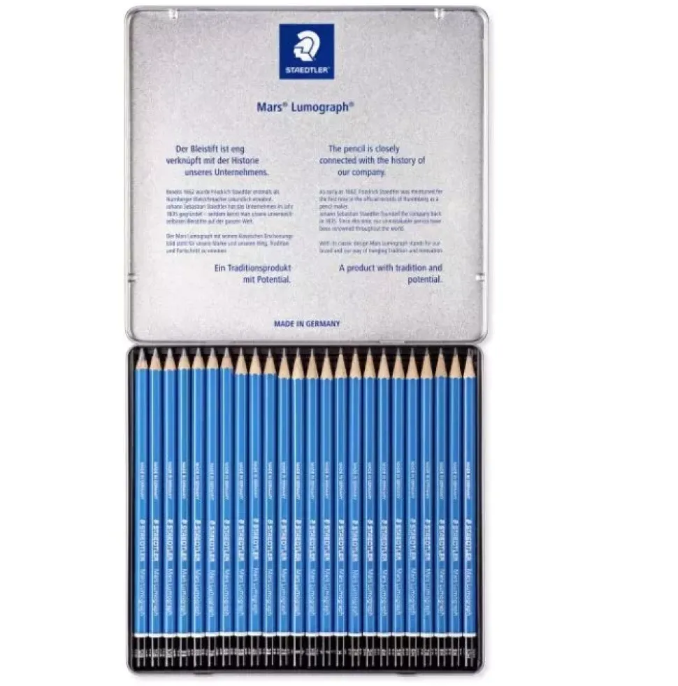 Caja metálica 24 lápices de grafito Lumograph 100 Staedtler