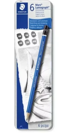 Caja metálica 6 lápices de grafito Lumograph 100 Staedtler