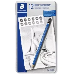 Caja metálica 12 lápices de grafito blandos Lumograph 100 Staedtler