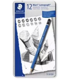 Caja metálica 12 lápices de grafito Lumograph 100 Staedtler