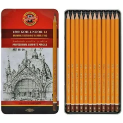 Caja metálica 12 lápices grafito Koh-i-Noor