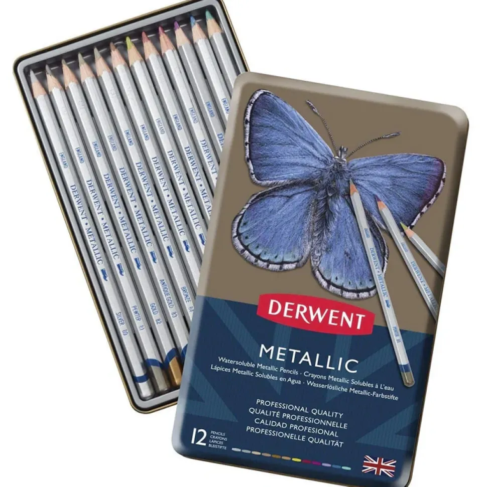 Caja metálica 12 lápices metálicos acuarelables Derwent
