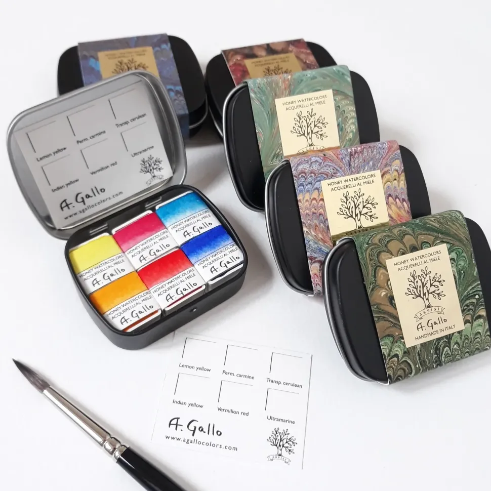 Caja metálica 6 medios godet acuarela Essential A. Gallo