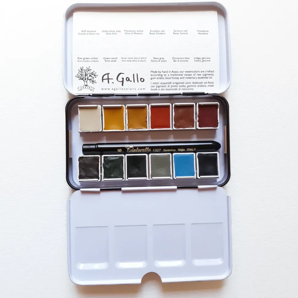 Caja metálica 12 medios godet acuarela Naturale A. Gallo