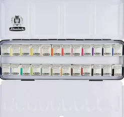 Caja metálica 24 medios godets de acuarela Akademie Schmincke