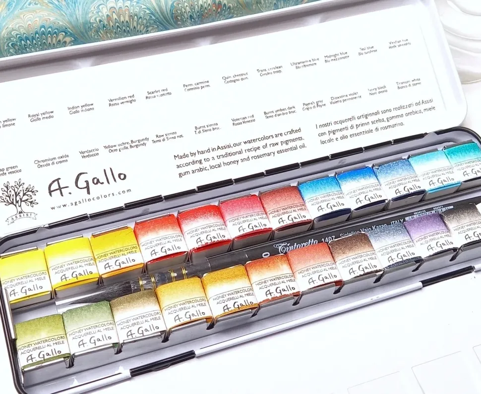 Caja metálica 24 medios godet acuarela Classic A. Gallo