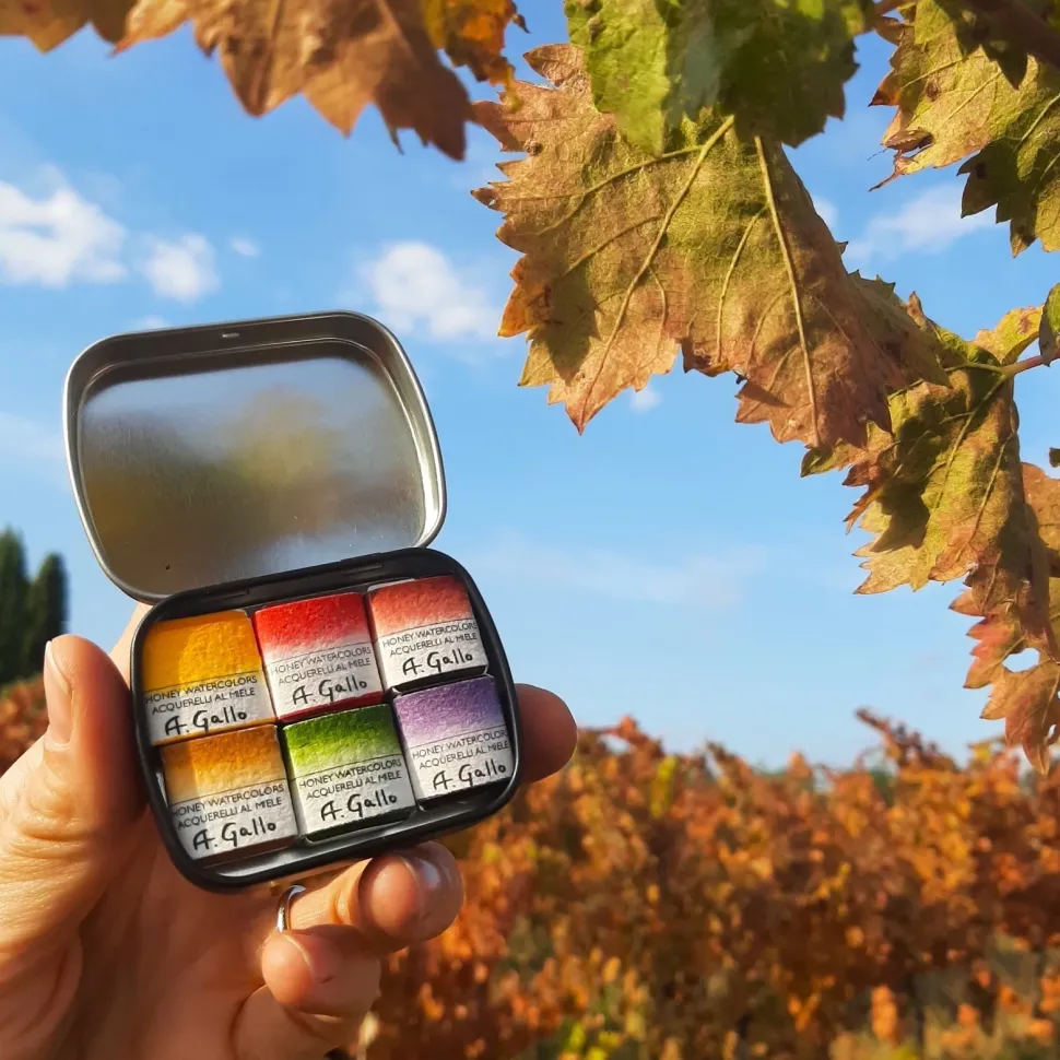 Caja metálica 6 medios godet acuarela Vendemmia A. Gallo