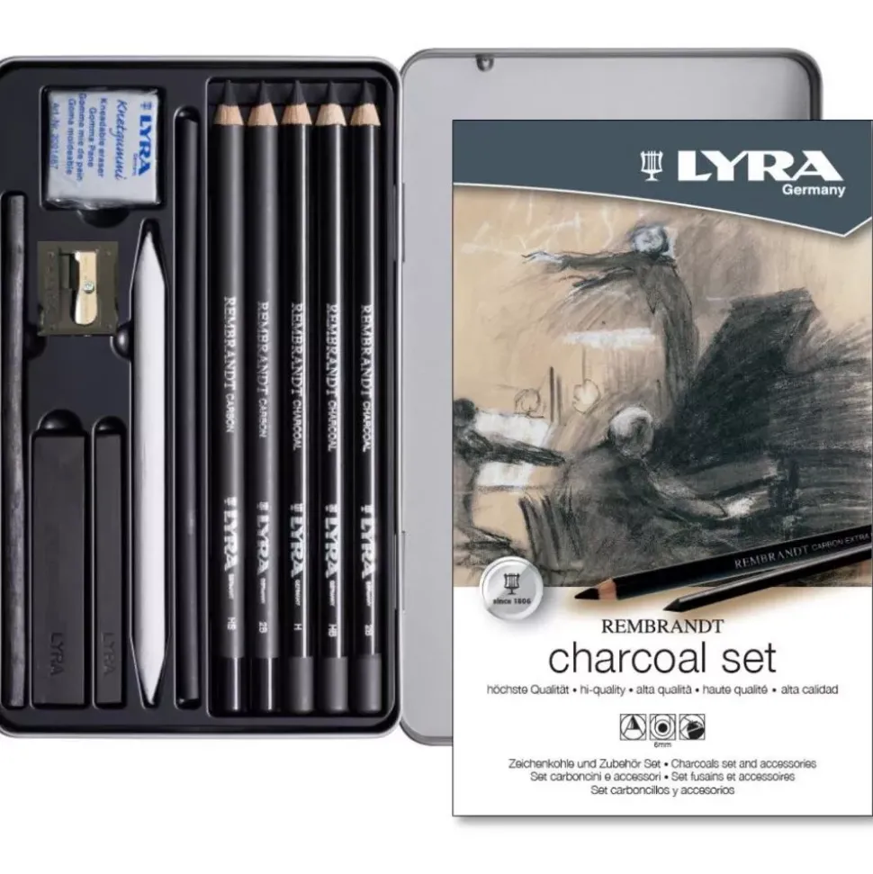 Caja Metálica 11 Piezas Charcoal Rembrandt Lyra
