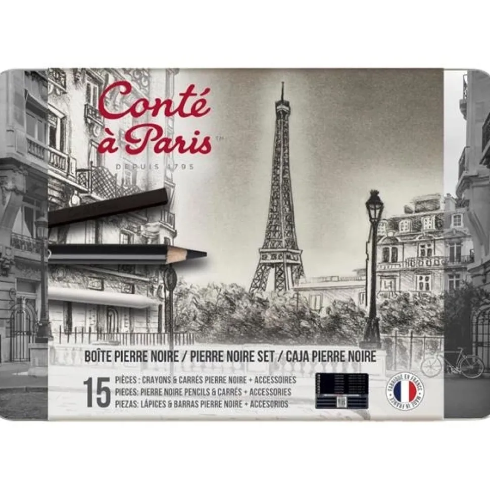 Caja metálica 15 piezas dibujo Pierre Noire Conté à Paris